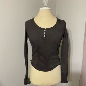 John Galt Brandy Melville Charcoal Tie-Dye Long Sleeve Henley
